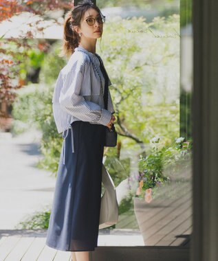 ANY SIS 【UVカット・接触冷感・速乾】クロップトヨークハオリ シャツ ネイビーストライプ