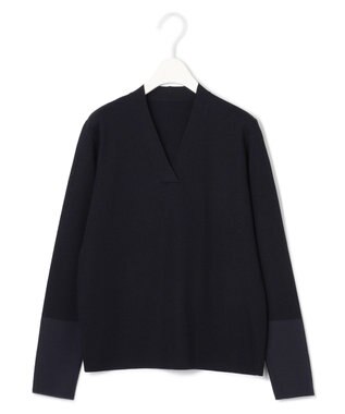 ICB 【WEB限定カラーあり・洗える】 シンセティックフルニードル Vネックプルオーバー ブラック×ネイビー系