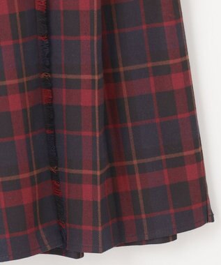 ANY L 【手洗い/ウエストゴム】チェック柄フリンジプリーツスカート レッド