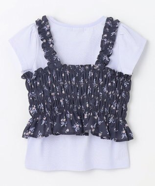 ANY KIDS フラワー×リボン ビスチェ付きTシャツ ネイビー