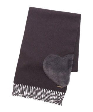 MOONBAT 【WEB限定】フルラ (FURLA)エコファー付きマフラー 無地×ハート　ウールマフラー ロゴプレート付き チャコールグレー