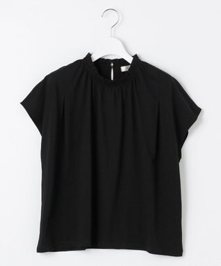 Feroux 【UVケア】スタンドネックフレンチスリーブ Tシャツ ブラック系