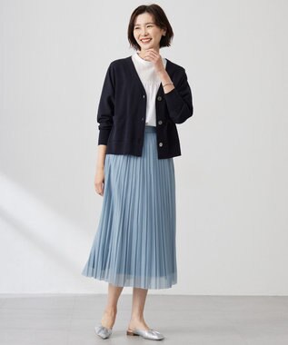 J.PRESS LADIES L 【洗える】オーガンジートリコット プリーツ スカート スモーキーサックス系