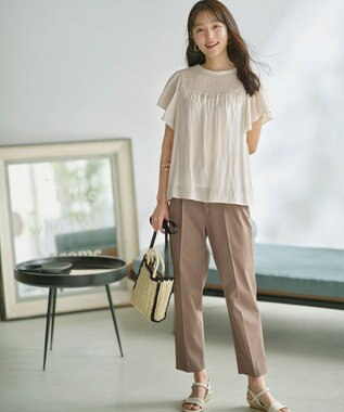 ANY SIS 【接触冷感・UVカット・撥水】クールタッチテーパード パンツ モカ