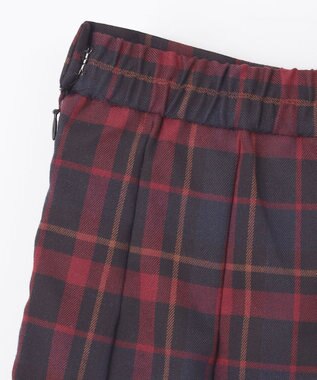 ANY L 【手洗い/ウエストゴム】チェック柄フリンジプリーツスカート レッド