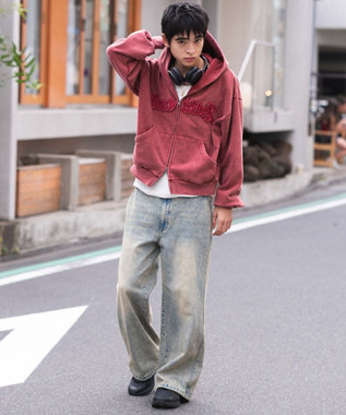 WEGO 【ユニセックス着用ITEM/MLサイズ展開】ショートグラフィックZIPパーカー レッド