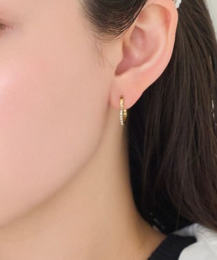 Phoebe 【金属アレルギー対応】ワンタッチライナーハートビジューフープピアス　ゴールド ゴールド