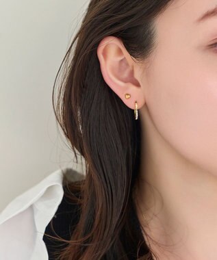 Phoebe 【金属アレルギー対応】ワンタッチライナーハートビジューフープピアス　ゴールド ゴールド