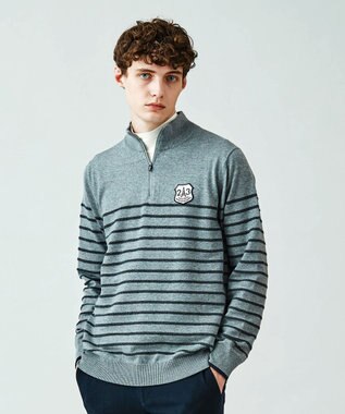 23区GOLF 【MEN】【手洗い可】コットンブレンド ハーフジップ ニット ライトグレー系