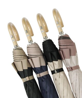 MOONBAT 【遮光/晴雨兼用日傘】LANVIN COLLECTION (ランバン コレクション)グログランリボン バイカラー 遮熱 UV 折りたたみ傘 楽折 ベージュ