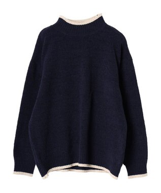 CRAFT STANDARD BOUTIQUE 洗えるモールニット配色プルオーバー Navy