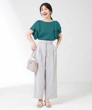 ANY SIS 【接触冷感】レイヤードスリーブ ニット グリーン