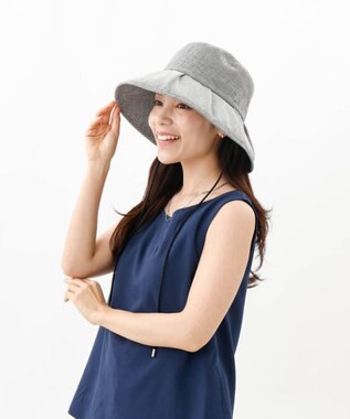 AURORA 【 LANVIN COLLECTION（ランバン コレクション） 】シルクギンガムカサブランカハット ミディアムグレー