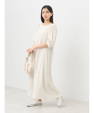 earth music&ecology 膨れジャガードパフ袖ワンピース Ivory