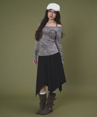 WEGO グラフィックオフショルレーストップ グレー