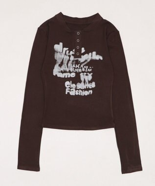 WEGO ヘンリーネックロゴトップ ブラウン