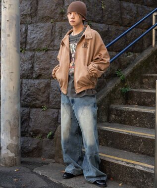 WEGO ワーカーズダブルニーデニムパンツ デニム中濃加工色