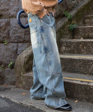 WEGO ワーカーズダブルニーデニムパンツ デニム中濃加工色