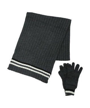 Green Parks ＳＥＴ２点　ボーダーニットマフラー＋手袋 Gray