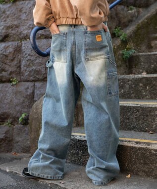 WEGO ワーカーズダブルニーデニムパンツ デニム中濃加工色