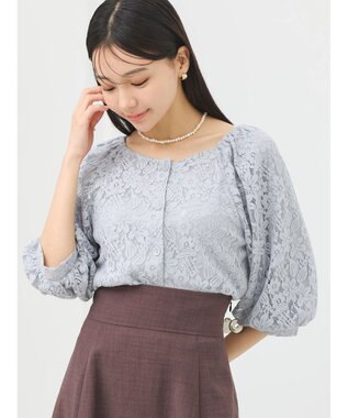 earth music&ecology フラワーレースブラウス Light Gray