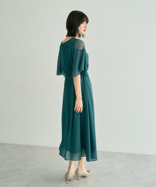 YECCA VECCA レース切替シフォンドレス Blue Green