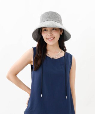 AURORA 【 LANVIN COLLECTION（ランバン コレクション） 】シルクギンガムカサブランカハット ミディアムグレー