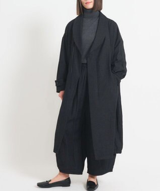 muuc 〈軽やかな尾州産リネンウール〉ショールカラーコート　ロングシーズン 秋冬春 ゆったりシルエット セットアップ可能 ブラック