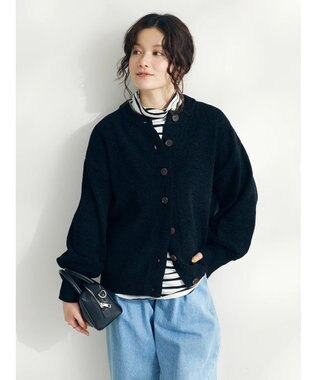 CRAFT STANDARD BOUTIQUE 洗えるコードモールクルーネックカーデイガン Black