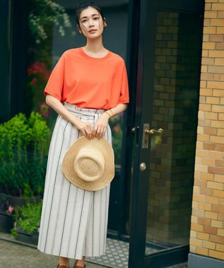 23区 【洗える】レーヨンポリエステルストレッチ ドルマン ニット オレンジ系