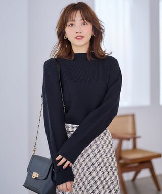 ANY SIS 【洗える】スフレボトルネック ニット ネイビー