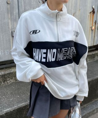 WEGO グラフィックハーフジップビッグスウェット ホワイト