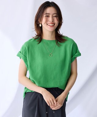 ANY 【手洗い可】ヨーロピアンリネンツイストスリーブブラウス グリーン