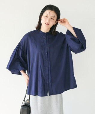 CRAFT STANDARD BOUTIQUE インド綿混パフスリーブシャツ Navy