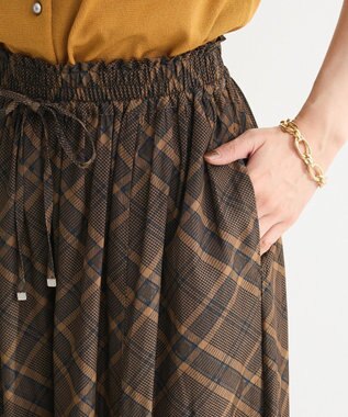 Green Parks サラフレワイドパンツ（柄） Check Brown