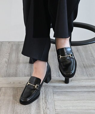 APOM イタリアンレザー ブロックヒールビットローファー45 ブラック