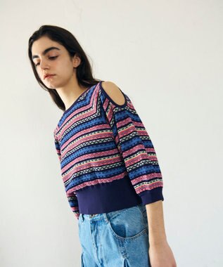 GRACE CONTINENTAL ボーダーパフニットトップ ネイビー