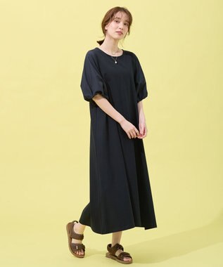 ANY L 異素材コンビ ボリュームスリーブワンピース