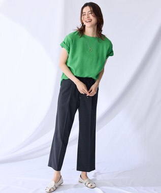 ANY 【手洗い可】ヨーロピアンリネンツイストスリーブブラウス グリーン