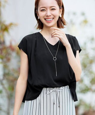 Tiaclasse 【洗える】大人こなれた印象のドッキングドロストワンピース ブラック