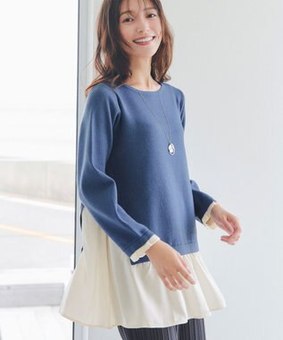  【洗える】ヴィンテージサテンニットコンビチュニック