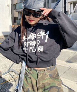 WEGO ハンドライティングショートパーカー ブラック