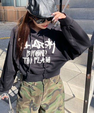 WEGO ハンドライティングショートパーカー ブラック