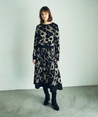 GRACE CONTINENTAL フローラルラメニットトップ ブラック