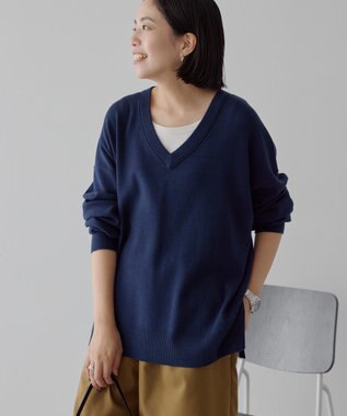 AMERICAN HOLIC バイパチVネックニットプルオーバー Navy