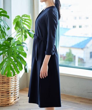 Tiaclasse 【ダブルクロス・洗える】 ナローVネックワンピース ネイビー