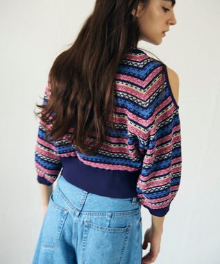 GRACE CONTINENTAL ボーダーパフニットトップ ネイビー