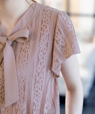 Tiaclasse 【洗える】幅広く活躍が期待できるボウタイレースブラウス ピンク