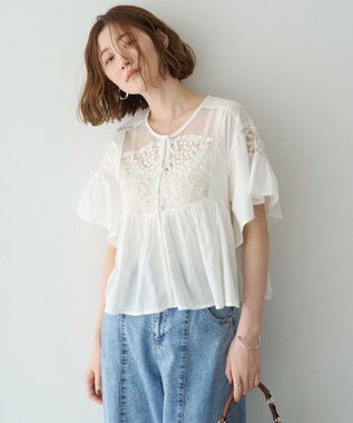YECCA VECCA 刺繍レースブラウス Off White