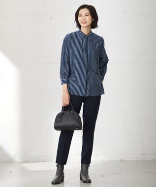 J.PRESS LADIES L 【WEB限定カラーあり・洗える】T/Rアルガンシルク テーパード パンツ ネイビー系